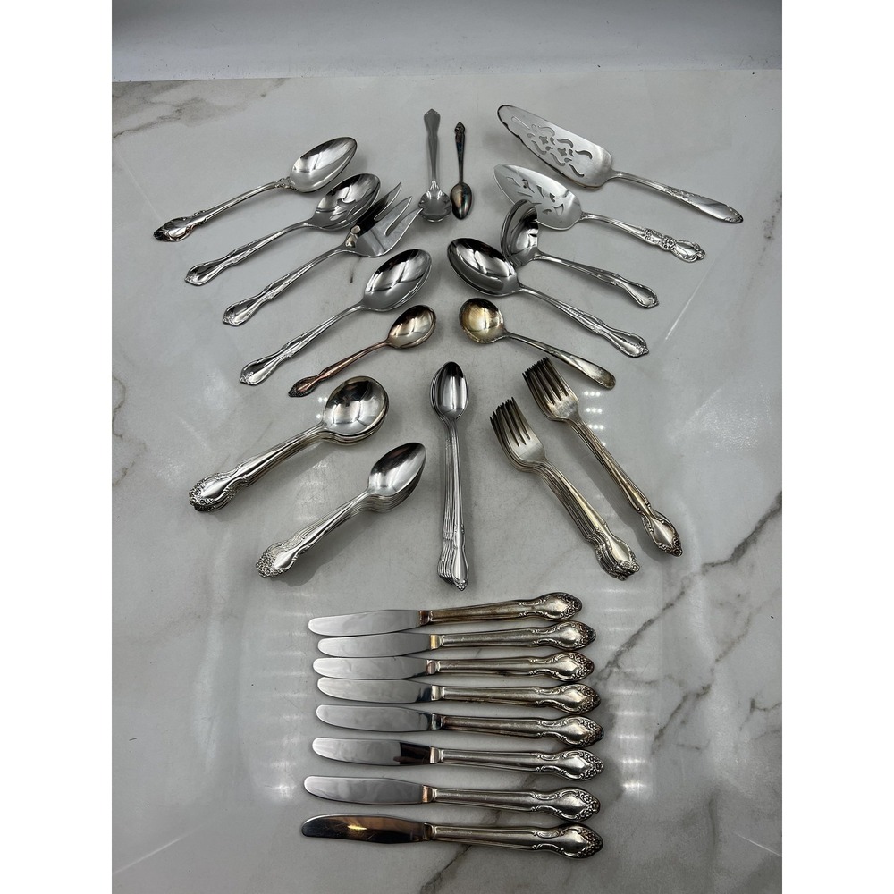 Wm Rogers Flatware Lot 60 Piece Mixed Stainless Silverplate Forks Spoons Knives